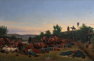 Jørgen Sonne: Feltvagt i det slesvigske ved Hammelev i 1848. Tidlig sommermorgen. 1851